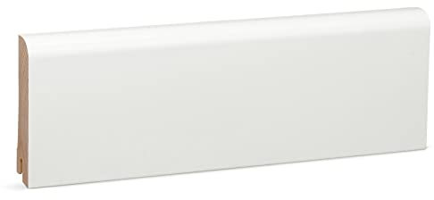 KGM Sockelleiste Oben Rund – Weiß lackierte Fußbodenleiste aus Kiefer Massivholz – Maße: 2400 x 18 x 95 mm – 1 Stück
