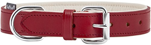 Knuffelwuff 13958-013 Weiches Lederhalsband, Hundehalsband Basic Plus, rot