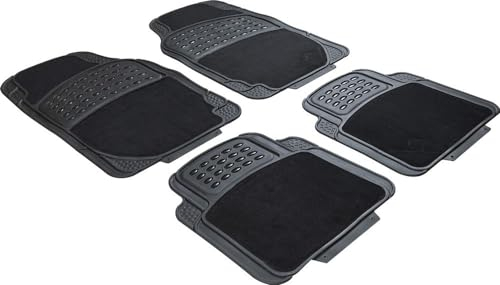 Start - Universal-Fußmatten-Set, Gummi und Teppich, Grau/Schwarz, Fahrzeugmatten, Teppichmaterial, Farbe Grau