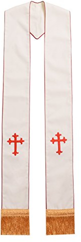 BLESSUME Klerus Messe stola Kreuz bestickte Hochzeits stole (Weiß/Rot)