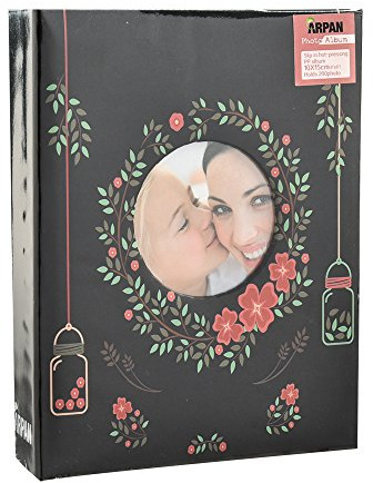 ARPAN 6x4 Photo Album Holds 200 Photos – Picture Album with Cover Window & Protective Plastic Jacket (Black Floral)