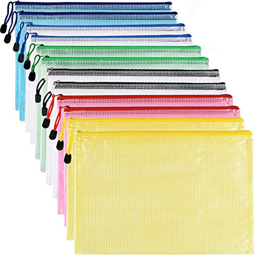 A4 Plastic Wallet - 12 Pcs Document Wallets A4 Zip Lock Bags Plastic Pockets with Zipper