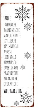 Interluxe METALLSCHILD Blechschild Frohe FRIEDLICHE HARMONISCHE Weihnachten Shabby Spruch Winter