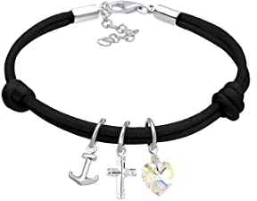 Elli Armband Damen Kreuz Herz Anker mit Kristalle in 925 Sterling Silber