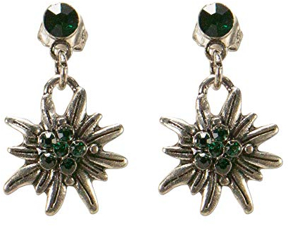 Alpenflüstern Trachten-Ohrstecker Strass-Edelweiß mini hängend - Damen-Trachtenschmuck, Trachten-Ohrringe (grün) DOR046