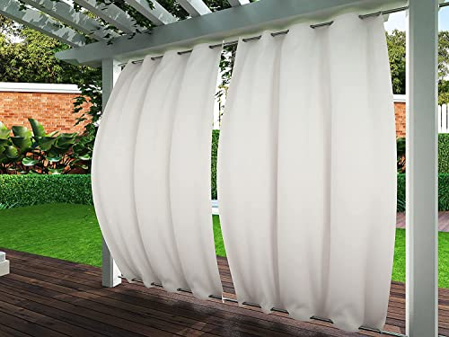 Clothink Outdoor Vorhang Ösen Oben Unten Anti-Verblassen Windschutz Sonnenschutz Sichtschutz Wetterfest, Terrasse Balkon Pergola (Grau-Weiß, 132x215cm)