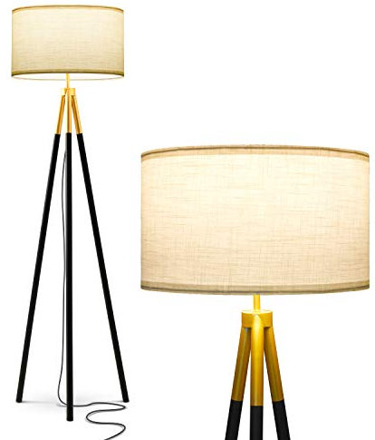 Brightech Levi - Black and Gold Tripod Floor Lamp for Living Rooms - Match Your Bedroom's Mid Century Modern or Farmhouse Decor with This Vintage Standing Light - Includes LED Bulb