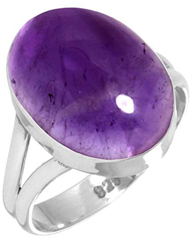 Jeweloporium Bague en argent sterling 925 avec améthyste violette, taille 61,5, pour femme, bijou fait main avec grosse pierre ovale naturelle