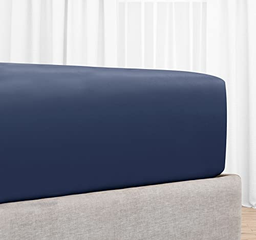 Spannbettlaken Baumwolle 180x200 cm Blau, weiches, Hotelqualität Spannbetttuch mit tiefen Taschen und Kopf- und Fußanhängern von California Design Den