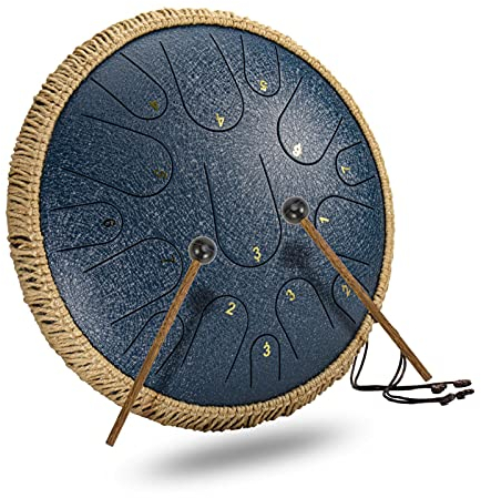 Zungentrommel, 14 Zoll 15-Noten D-Ton Percussion Instrument Handpan Hand Drums Tankdrum Mit Trommelschlägeln, Drumsticks, Tutorial Book, Tragetasche, Note Aufkleber, für Erwachsene Kinder
