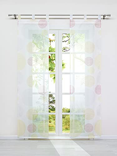 HeichkelL Schiebegardinen Schlaufen 2er Set Voile Flächenvorhang kurz Schiebevorhang für Gardinenstange inkl. Beschwerungszubehör Fensterstores Raumteiler 2 Stück BxH 57x145 cm Bunt