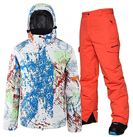 UJDKCF Männer Skifahren Snowboarden Skijacke und Hosen Schnee Skianzug Mann Kleidung Set 01 Orange Pants M