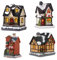 SOLUSTRE LED Weihnachtshaus Beleuchtet Weihnachtsdorf Weihnachtsstadt: 4 Stücke Harz Häuser Winterdorf mit Beleuchtung Miniatur Haus Weihnachten Dekoration Moos Winter Xmas Deko Kinder