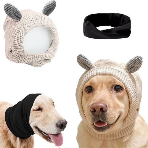 Quiet Ears for Dogs - Anxiety Barking Ear Covers, Muffs, Snood for Noise Protection - 2PCS Hearing Earmuffs, Fireworks Anti-Anxiety Hat for Large Dogs (Black & White)