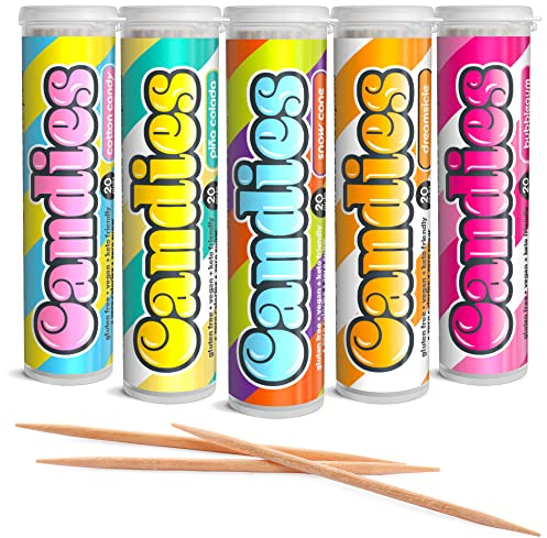 Xero Picks - Palillos de dientes con sabor infundido para un aliento fresco de larga duración - Paquetes variados (caramelos, paquete de 5)