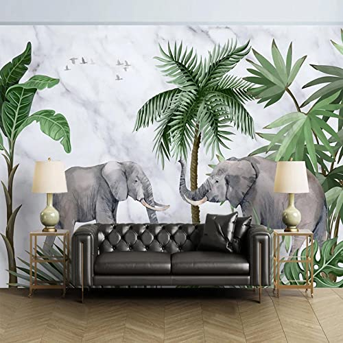 XTSWallpaper 3D Wandplakat Wandbild Tapete Wandtattoo 400X280Cm Grün Bäume Elefanten Wandaufkleber 3D Wandbilder Decals Selbstklebend Vinyl Tapete Abnehmbare Kinder Zimmer Wandschmuck