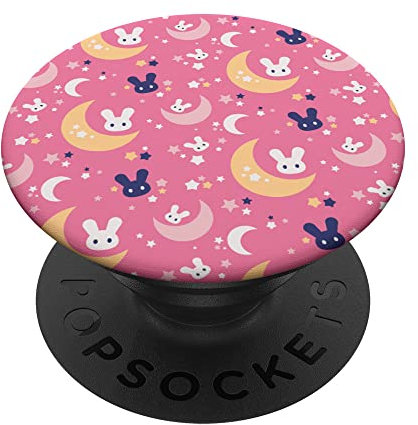 Pink Aesthetic Lunar Crescent Moon Cute Space Bunny Rabbit PopSockets mit austauschbarem PopGrip