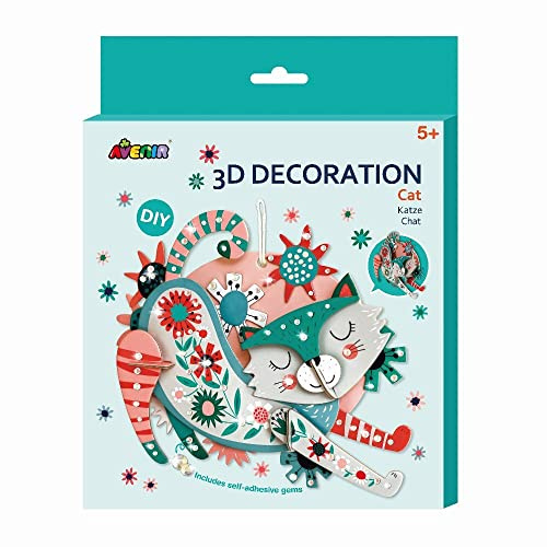 Avenir 6305070, 3D Dekoration Katze, Kreativ-Kit, Bastelset für Kinder ab 5 Jahren