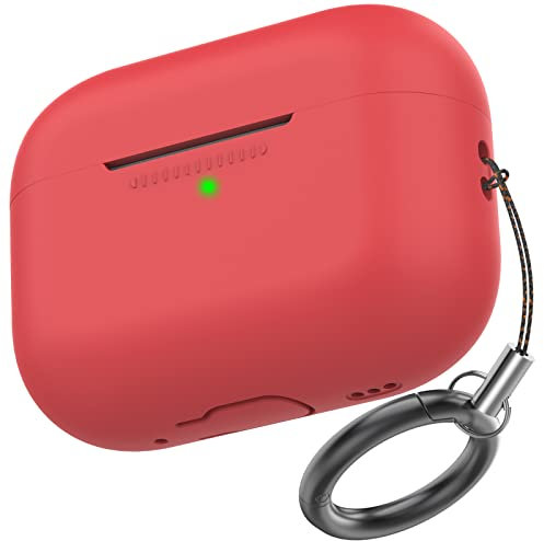 AhaStyle Funda para AirPods Pro 2 de silicona suave para AirPods Pro de 2ª generación [con mosquetón] Fundas de cuerpo completo a prueba de golpes para Apple AirPods Pro 2 2024/2023/2022 (rojo)