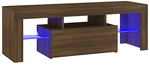 vidaXL Modern Style TV Cabinet w/RGB LED Lights - Engineered Brown Oak Wood - Ample Storage Room, Easy Assembly & USB Connection - For Living Room/Bedroom