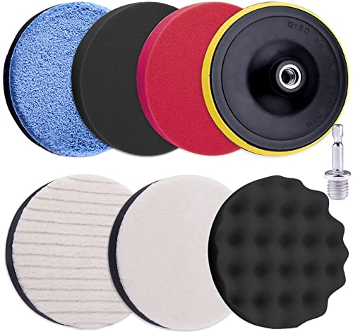 SIQUK 8 Pieces Car Polishing Pads Kit 101mm Buffing Pads Foam Polish Pads Polisher Attachment with M10 Drill Adapter for Drill
