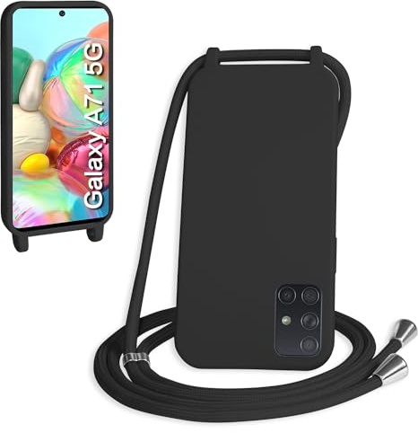 WenBaby Handykette für Samsung Galaxy A71 5G Hülle mit Band,Handyhülle mit Schnur zum Umhängen Silikon Seil Necklace Schutzhülle mit Kordel Tasche Case TPU Bumper für Galaxy A71 5G- Schwarz