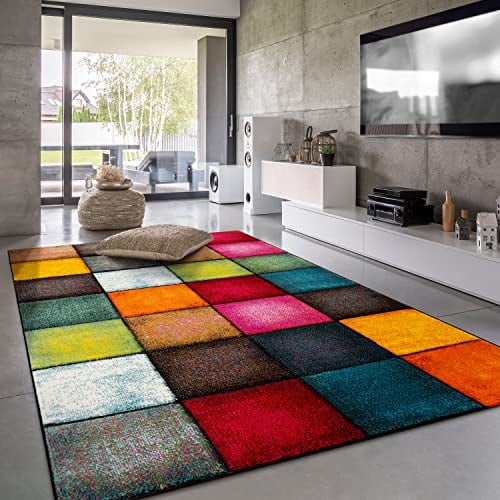Paco Home Teppich Wohnzimmer Kinderzimmer Kurzflor Moderne 3D Optik Kariert Geometrische Muster, Grösse:160x230 cm, Farbe:Bunt 2