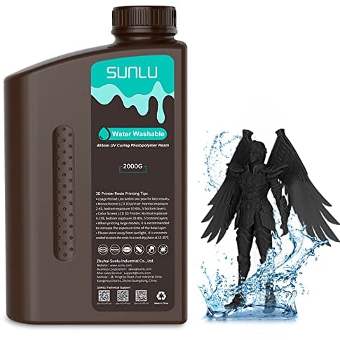 SUNLU Wasser Abwaschbar 3D Drucker Resin 2kg, 405nm UV Harz 3D Druck Standard Photopolymer Harz für 4/6/8K LCD DLP SLA Resin 3D Printer, Hohe Präzision,Geringer Geruch,Water Washable,Schwarz 2000g