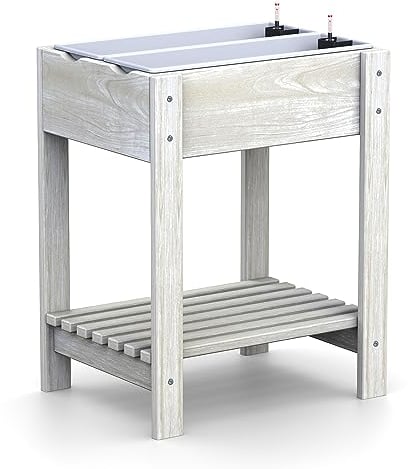 Plastard Hochbeet Kiefernholz mit Ablage Weiß inklusive - 2 x 60 cm Einsätze - Wasserstandsanzeiger - Balkon und Garten - Anzuchtbeet - Kräuterbeet