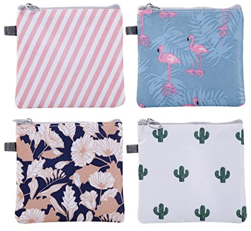 AOOPOO 4 STÜCKE Damenbinden, Taschen Set Reißverschluss Tampons Sammeln Taschen Wasserdicht Damenbinden Beutel für Reisen Frauen Mädchen Sanitär Entsorgungsbeutel