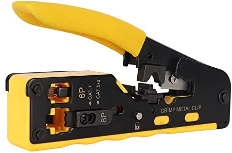 SUNGOOYUE Herramienta de Crimpado, Crimpadora de Cable de Datos RJ45 con Bloqueo de Seguridad de Textura Antideslizante con Modo Ajustable para Cable RJ458P RJ116P CAT5e 6e 7e