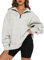 Dokotoo Sweatshirt Damen Basic Reißverschluss Langarmshirt Herbst Winter Fleece Pullover Loose Einfarbig Oberteile Shirt Tops, grau, S