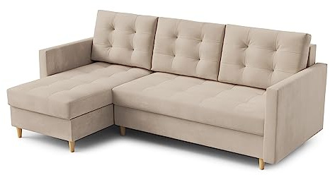 Ecksofa “DIVO” mit Schlaffunktion und Bettkasten - Sofa Bettsofa Couch L form 3 Sitzer Schlafsofa Schlafcouch - Eckcouch Möbel für Wohnzimmer 224 x 144 x 95 cm. Sofabett - Liegefläche: 202 x 140 cm