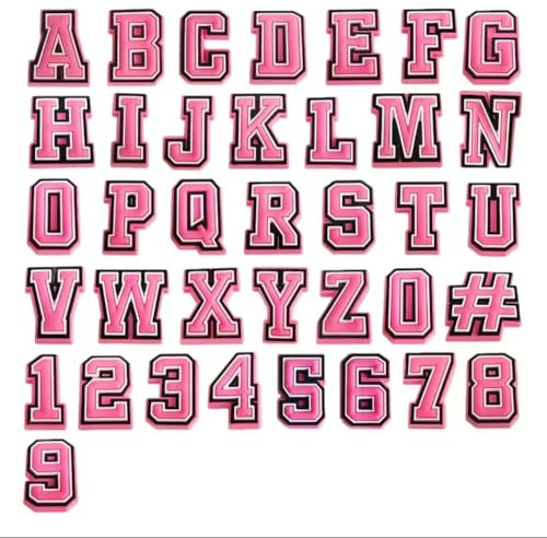 Rohans Alphabet Letter and Numbers A - Z 0-9 Shoe Charms Jiblets for Crocs Decoration Clogs Grey Black Pink Gold Silver (LETTER M, Pink/Black)