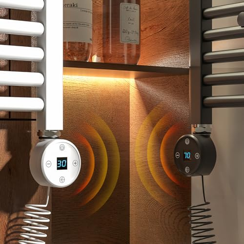Heilmetz Heizstab für Badheizkörper 1200W - Elektrischer Heizstab mit Thermostat und Temperaturkontrolle, Effiziente Heizpatrone aus Edelstahl für Handtuchheizkörper Handtuchwärmer Heizung Weiß
