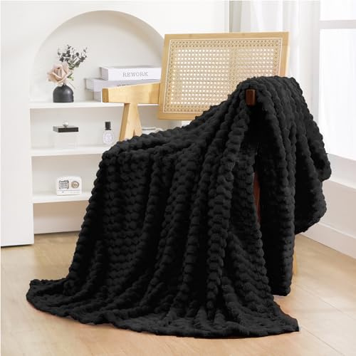 Puncuntex Coperta in pile di flanella 3D jacquard decorativa, 127 x 152 cm, super morbida, per divano, sedia, leggera, colore: nero