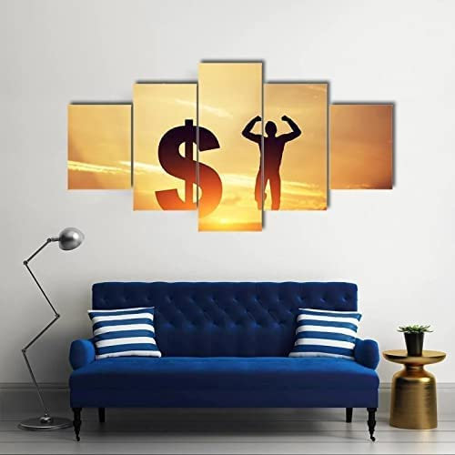 Abenddämmerung Mann Dollar 5 Teilig Leinwandbilder Bild Auf Leinwand Wandbild Kunstdruck Wanddeko Wand Wohnzimmer Wanddekoration Deko Kunstdrucke Poster (Mit Rahmen 150 X 80 Cm) -7U2X+E1N1-9R5U/F0E5-