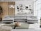 MKS MEBLE Sofa U-Form Grau, Wohnlandschaft U-Form, Sofa mit Schlaffunktion und Bettkasten, Schlafsofa mit Bettkasten, Couch mit Verstellbare Kopfstützen - Peter U - Hellgrau Velvet Hydrophob