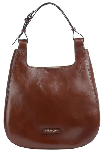 The Bridge Handtasche, Schultertasche, Tragetasche für Damen aus glattem Leder, Braun mit verstellbarem Schultergurt, 34 x 30 x 10 cm