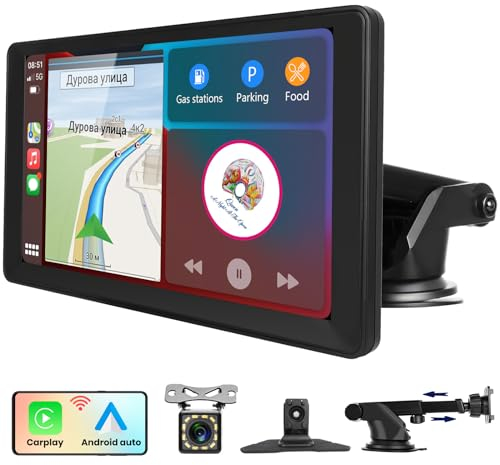 Hodozzy Radio Coche Inalámbrico Carplay y Android Auto, Portátil Pantalla 9 Pulgadas Pantalla Tácti Bluetooth Display con Cámara, EQ FM Tipo-C/AUX/TF, Pantalla Carplay para Coche Universal