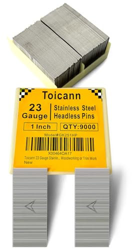 Toicann 23 Gauge Stainless Steel Pinner Nails 9000 pcs Headless Pin Nails for 23 GA Pneumatic or Electric Pinner or Pin nail gun, Ideal for Fine Woodworking or Trim Work (1 inch (9000 pcs))
