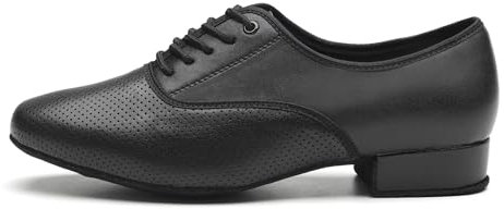SWDZM Zapatos de baile para hombre latino transpirable cuero tango salsa baile zapatos de baile 2.5 cm tacón bajo zapatos de ejercicio, modelo hombre, Negro Agujero Suede Suela Frese 2 5cm N, 40 EU