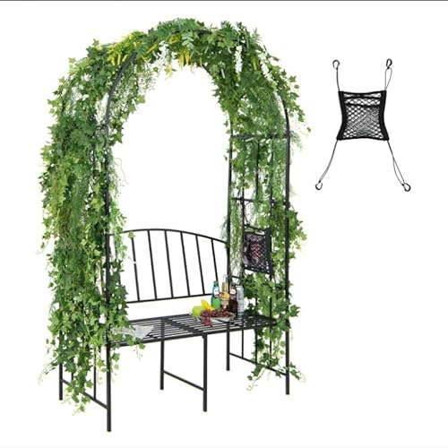 Metal Garden Arch with Bench,Outdoor Pergola Trellis Archway for Climbing Plant Roses Vines,2-Person Garden Arbor with Seat for Backyard Weeding Party Ceremony