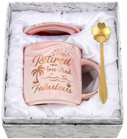 Joymaking Retirement Gifts for Women Coffee Mug Leaving Gifts Cup Retired Free and Fabulous, 12Oz Retirement Mug for Coworkers, Boss, Friends, Teacher Retirement Gifts Mug with Gift Box, Pink