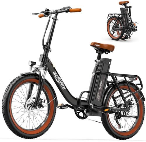 ONESPORT OT16-2 Elektrofahrrad für Erwachsene, 20 Zoll Klappfahrrad, Pendler E-City Bike mit Bluetooth Connect, 3 Fahrmodi EBike mit 250W Motor & 48V 17Ah Abnehmbaren Akku (Schwarz Braun)