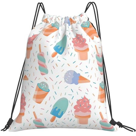 GaxfjRu Format der Eiscreme-Tasche mit Kordelzug – praktische und wasserdichte Tasche mit Kordelzug für Fitnessstudio, Schnur-Rucksack, Weiss/opulenter Garten, Einheitsgröße