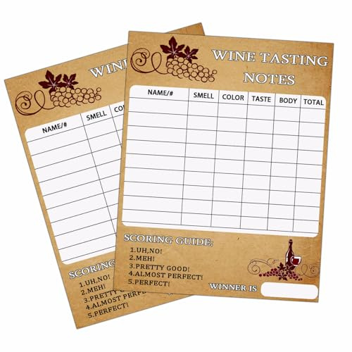 Hodmopli 30 Stück Weinprobier-Scorekarten, 12,7 x 17,8 cm, Weinprobe, Partykarte, Probiernotizen für Windblinde, Verkostungspartys