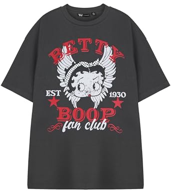 Vanilla Underground Betty Boop Womens Grey Short Sleeve Graphic Tee | Retro Fan Club EST 1930 Shirt | Cartoon Character Crew Neck Top | Casual Black T-Shirt for Women