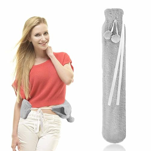 1 Piece of hot Water Bottle Cover, Soft Plush Cover, 72cm Long Wrapped Around The hot Water Bottle to Keep The Heat for a Longer time, Used for hot Water Bottle (Gray) (Without Hot Water Bottle)