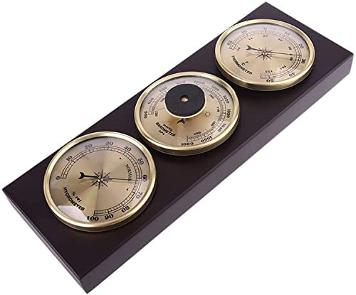 LyzqxHL Glasbarometer, Außentemperaturanzeige, traditionelles Barometer, 3 Stück/Set, Thermometer, Barometer, Hygrometer, Wetterstation mit Holzrahmensockel, Ornamente for Hotels, Lagerhallen, Büros